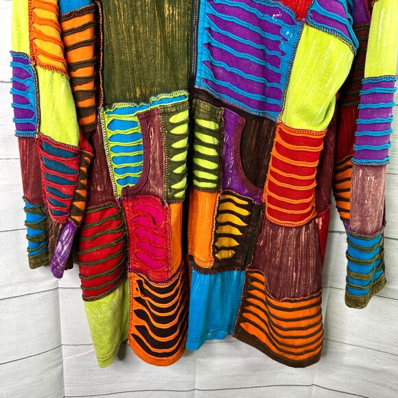 Greater Good Network XXL Hippie Patchwork Jacket Hoodie Festival Indie Artsy - Picture 4 of 10